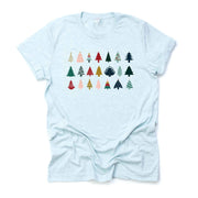 Christmas Tee, Fun Christmas Trees in Rows, Modern Christmas Trees in a Row Design on premium cotton unisex shirt, plus sizes, 2x, 3x, 4x
