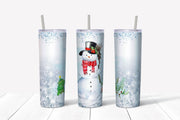 20 oz Skinny Tumbler, Pretty Snowman Skinny Tumbler, Snowy Scene with Snowman Skinny, Snowman Tumbler, 20 oz Stainless Steel Tumbler