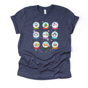 Christmas, Super Cute Snowglobe Tee, Snowglobes in a Row Design on premium  unisex shirt, 3 color choices, 3x snow, 4x snow plus sizes