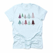 Christmas Tee, Super Cute Teal and Purple Christmas Trees Design on premium Bella + Canvas unisex shirt, 2 color choices, plus size