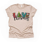 Christmas Tee, Fun Tangled in Lights LOVE CHRISTMAS, Cute Christmas Design, premium Bella + Canvas unisex shirt, 3 color choices, plus size