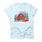 Christmas Tee, Christmas Red Barn Winter Scene with Old Red Truck Design, premium Bella + Canvas unisex shirt, 3 color choices, plus size