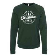 Christmas Sweatshirt, Farm Fresh Christmas Trees Design, Unisex Sponge Fleece Raglan Crewneck Bella + Canvas, Fall Sweatshirt