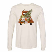 Christmas Long Sleeve Tee, Cute Christmas Gnome & Old Truck with Tree Design on premium unisex long sleeve tee, 3x plus size long sleeve