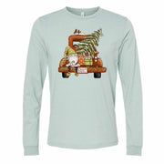 Christmas Long Sleeve Tee, Cute Christmas Gnome & Old Truck with Tree Design on premium unisex long sleeve tee, 3x plus size long sleeve