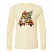 Christmas Long Sleeve Tee, Cute Christmas Gnome & Old Truck with Tree Design on premium unisex long sleeve tee, 3x plus size long sleeve