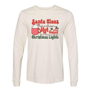 Christmas Long Sleeve, Santa Claus, Reindeer, Hot Cocoa, Christmas Lights Design on premium unisex long sleeve tee, 3x plus size long sleeve