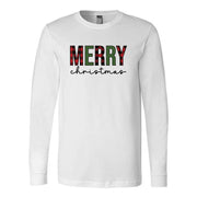 Christmas Long Sleeve, Super Fun Merry Christmas in Red Plaid And Green Design on premium unisex long sleeve tee, 3x plus size long sleeve