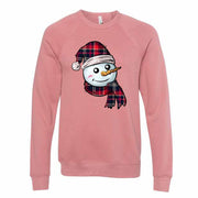 Winter Snow Sweatshirt, Cute Snowman in Plaid Hat and Scarf Design, Unisex Sponge Fleece Raglan Crewneck Bella + Canvas, Fall Sweatshirt