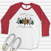 Christmas Raglan, Rockin' Around The Christmas Tree with Christmas Trees Design on premium Raglan 3/4 sleeve shirt, plus size, 2X, 3X