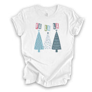 Christmas Tee, Modern Christmas Trees, FA LA LA Christmas Trees Design on premium unisex shirt, 3 color choices, 3x santa, 4x santa