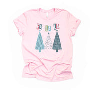 Christmas Tee, Modern Christmas Trees, FA LA LA Christmas Trees Design on premium unisex shirt, 3 color choices, 3x santa, 4x santa
