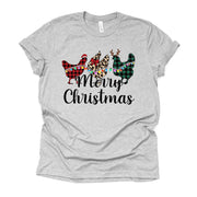 Christmas Tee, Fun Christmas Chickens with Lights, Chickens with Lights Design on premium unisex shirt, 3 color choices, 3x santa, 4x santa