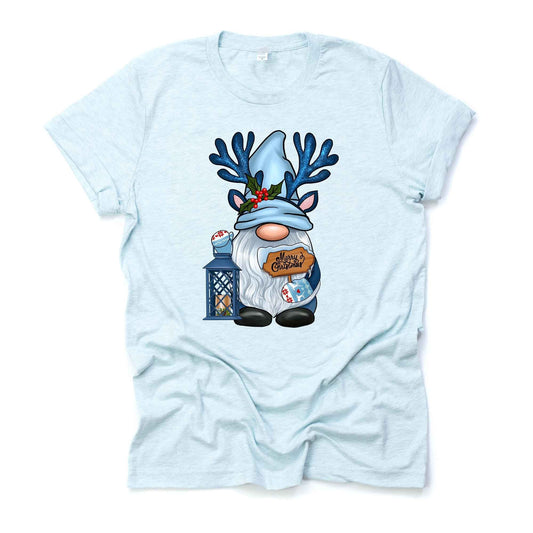 Christmas Tee, Super Cute Christmas Gnome with Antlers and Lantern Design on premium unisex shirt, 3 color choices, 3x santa, 4x santa