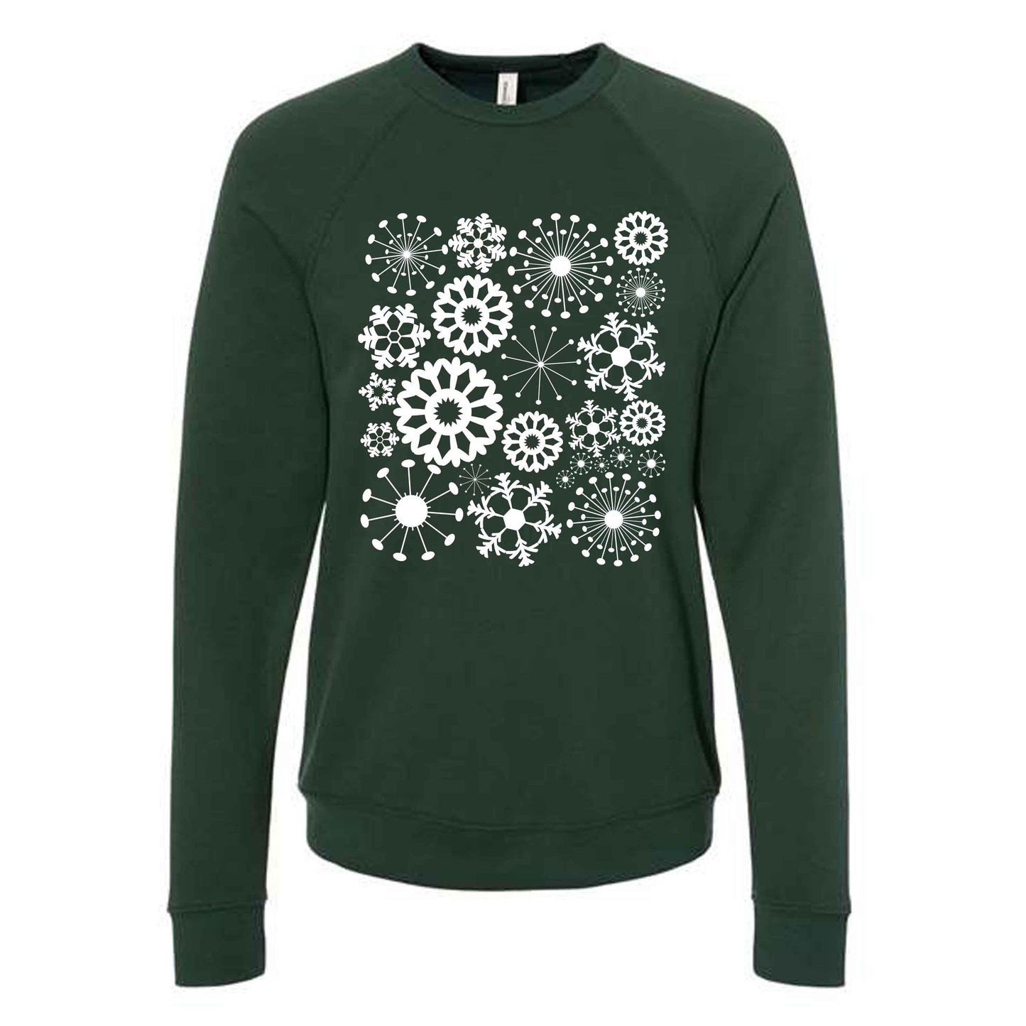 Winter Sweatshirt, Pretty White Snowflakes, Snowflakes Collage Design, Unisex Sponge Fleece Raglan Crewneck Bella + Canvas Sweatshirt