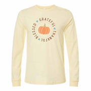 Fall Long Sleeve Tee, Thanksgiving Thankful, Grateful, Blessed Pumpkin Design, premium unisex long sleeve tee, 3x plus size long sleeve