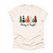 Christmas Tee, Cute Modern Christmas Trees, Merry & Bright Christmas Trees Design on premium cotton unisex shirt, plus sizes, 2x, 3x, 4x