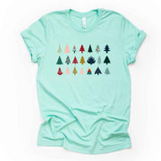 Christmas Tee, Fun Christmas Trees in Rows, Modern Christmas Trees in a Row Design on premium cotton unisex shirt, plus sizes, 2x, 3x, 4x