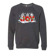 Christmas Sweatshirt, Pretty Snowmen with Knitted Joy, Snowy Design, Unisex Sponge Fleece Raglan Crewneck Bella + Canvas, Fall Sweatshirt