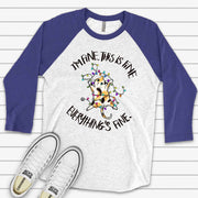 Christmas Raglan, Funny Christmas Cat, Cat Tangled in Lights, Everything Is Fine Design, premium Raglan 3/4 sleeve shirt, plus size, 2X, 3X