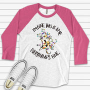 Christmas Raglan, Funny Christmas Cat, Cat Tangled in Lights, Everything Is Fine Design, premium Raglan 3/4 sleeve shirt, plus size, 2X, 3X