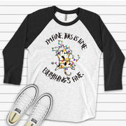 Christmas Raglan, Funny Christmas Cat, Cat Tangled in Lights, Everything Is Fine Design, premium Raglan 3/4 sleeve shirt, plus size, 2X, 3X