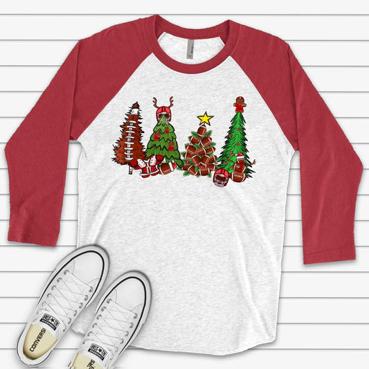 Christmas Raglan, Football Christmas, Football Player Christmas Trees, Football Design, premium Raglan 3/4 sleeve shirt, plus size, 2X, 3X