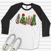 Christmas Raglan, Baseball Christmas, Baseball Player Christmas Trees, Baseball Design, premium Raglan 3/4 sleeve shirt, plus size, 2X, 3X