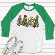 Christmas Raglan, Baseball Christmas, Baseball Player Christmas Trees, Baseball Design, premium Raglan 3/4 sleeve shirt, plus size, 2X, 3X
