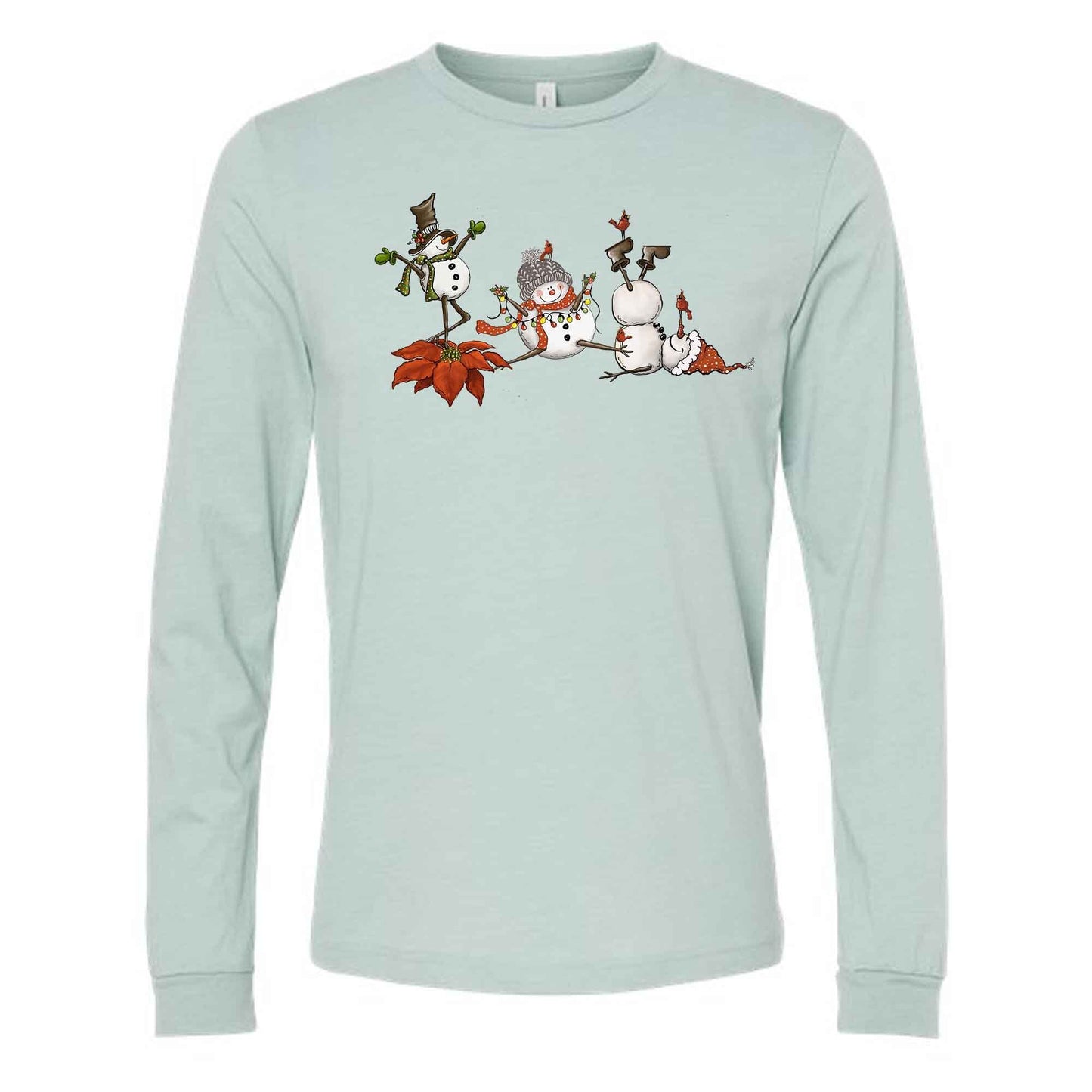 Christmas Long Sleeve Tee, Super Cute Snowmen Dancing, Christmas Snowmen Design, premium unisex long sleeve tee, 3x plus size long sleeve