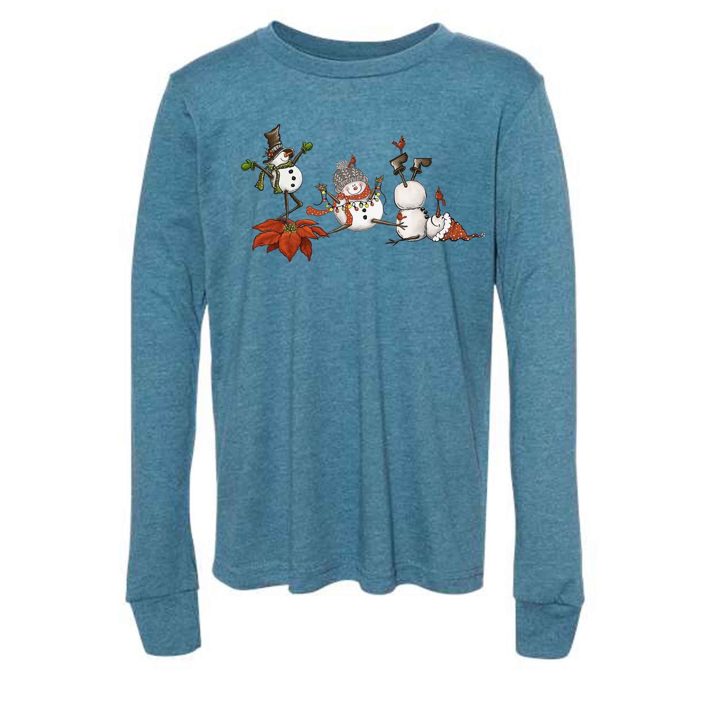 Christmas Long Sleeve Tee, Super Cute Snowmen Dancing, Christmas Snowmen Design, premium unisex long sleeve tee, 3x plus size long sleeve