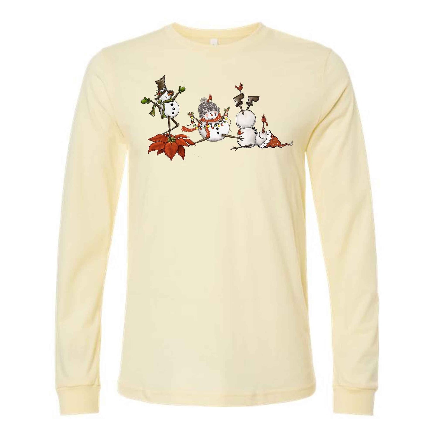 Christmas Long Sleeve Tee, Super Cute Snowmen Dancing, Christmas Snowmen Design, premium unisex long sleeve tee, 3x plus size long sleeve