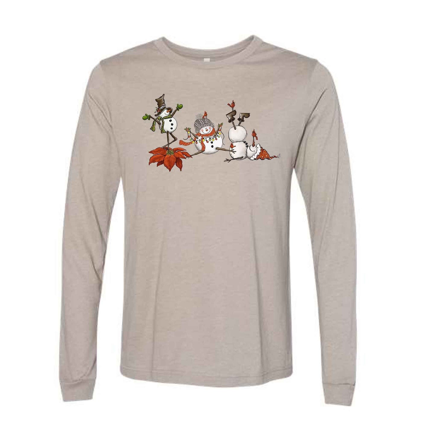 Christmas Long Sleeve Tee, Super Cute Snowmen Dancing, Christmas Snowmen Design, premium unisex long sleeve tee, 3x plus size long sleeve
