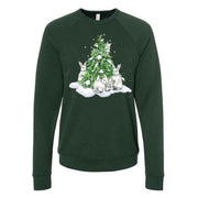 Winter Sweatshirt, Beautiful Rabbits and Snowy Tree, Rabbits Design, Unisex Sponge Fleece Raglan Crewneck Bella + Canvas, Winter Sweatshirt
