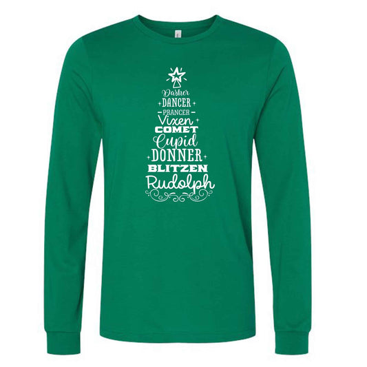 Christmas Long Sleeve, Cute List of Santa's Reindeer, Reindeer Names Tree Design, premium unisex long sleeve tee, 3x plus size long sleeve