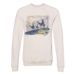 Christmas Christian, For We Walk By Faith Not By Sight, Wisemen Seeking Jesus, Unisex Sponge Fleece Raglan Crewneck Bella Canvas Sweatshirt