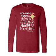 Christmas Long Sleeve, For Unto Us A Child Is Born, Jesus Is Born Design, premium unisex long sleeve tee, 3x plus size long sleeve