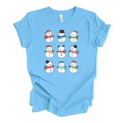 Winter Tee, Super Cute Snowmen, Snowman in a Row Design on premium  unisex shirt, 3 color choices, 3x snow, 4x snow plus sizes