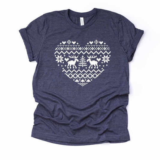 Christmas Tee, Super Cute Christmas Sweater Heart, Cute Sweater Design on premium Bella + Canvas unisex shirt, 2 color choices, plus size