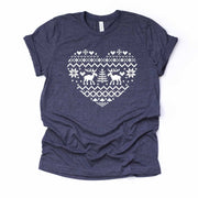 Christmas Tee, Super Cute Christmas Sweater Heart, Cute Sweater Design on premium Bella + Canvas unisex shirt, 2 color choices, plus size