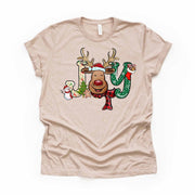 Christmas Tee, Cute Reindeer JOY, Christmas Reindeer Red Nose Design on premium Bella + Canvas unisex shirt, 2 color choices, plus size
