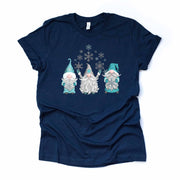 Winter Tee, Cute Winter Gnomes with Snow Flakes, Winter Gnomes Design on premium Bella + Canvas unisex shirt, 2 color choices, plus size