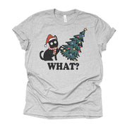 Christmas Tee, Funny Cat Christmas, Black Cat Knocking Over Christmas Tree Design, premium unisex shirt, 3 color choices, plus size