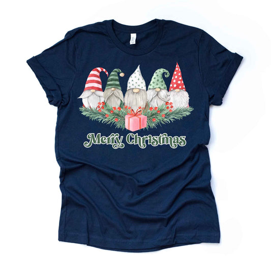 Christmas Tee, Pretty Christmas Gnomes and Greenery, Christms Gnomes Design, premium Bella + Canvas unisex shirt, 3 color choices, plus size