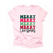 Christmas Tee, Bright Merry Merry Merry Christmas, Fun Christmas Design, premium Bella + Canvas unisex shirt, 3 color choices, plus size