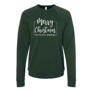 Christmas Sweatshirt, Merry Christmas Ya Filthy Animal Design, Unisex Sponge Fleece Raglan Crewneck Bella + Canvas, Fall Sweatshirt