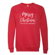 Christmas Sweatshirt, Merry Christmas Ya Filthy Animal Design, Unisex Sponge Fleece Raglan Crewneck Bella + Canvas, Fall Sweatshirt