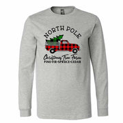 Christmas Long Sleeve Tee, Christmas Tree Farm with Plaid Vintage Truck Design on premium unisex long sleeve tee, 3x plus size long sleeve