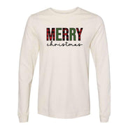 Christmas Long Sleeve, Super Fun Merry Christmas in Red Plaid And Green Design on premium unisex long sleeve tee, 3x plus size long sleeve