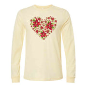 Christmas Long Sleeve Tee, Pretty Christmas Poinsettias in Heart Design on premium unisex long sleeve tee, 3x plus size long sleeve